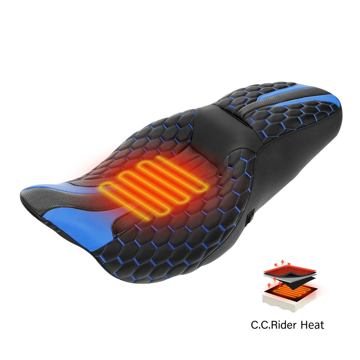Heated Seat for Harley Electra Glide, Street Glide (2009–2023) - Black Blue