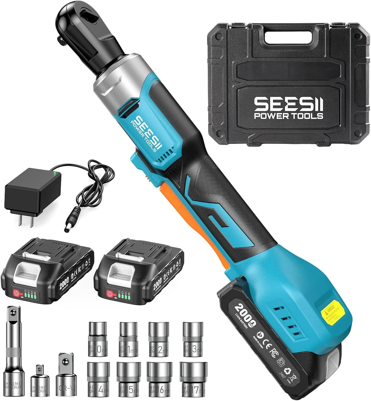 3/8" Cordless Electric Ratchet Wrench 21V 80Nm with Batteries & Case