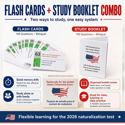 US Citizenship Flash Cards 2026 (3.5 x 2.5 inches, White)