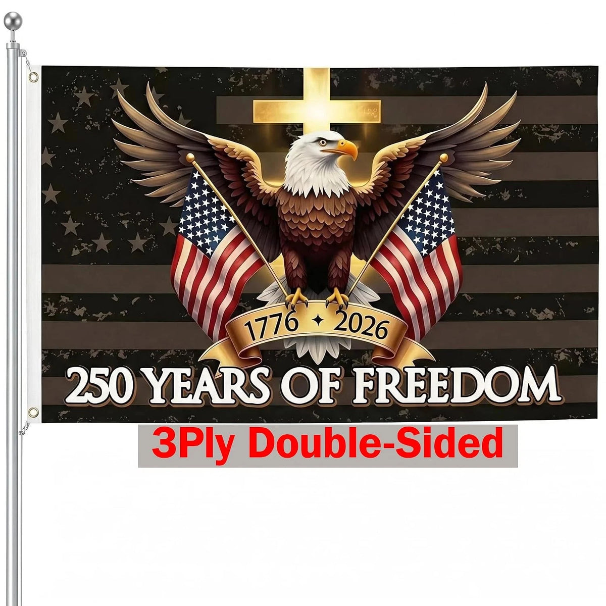 3x5 Ft Double Sided USA Flag - 250 Years of Freedom