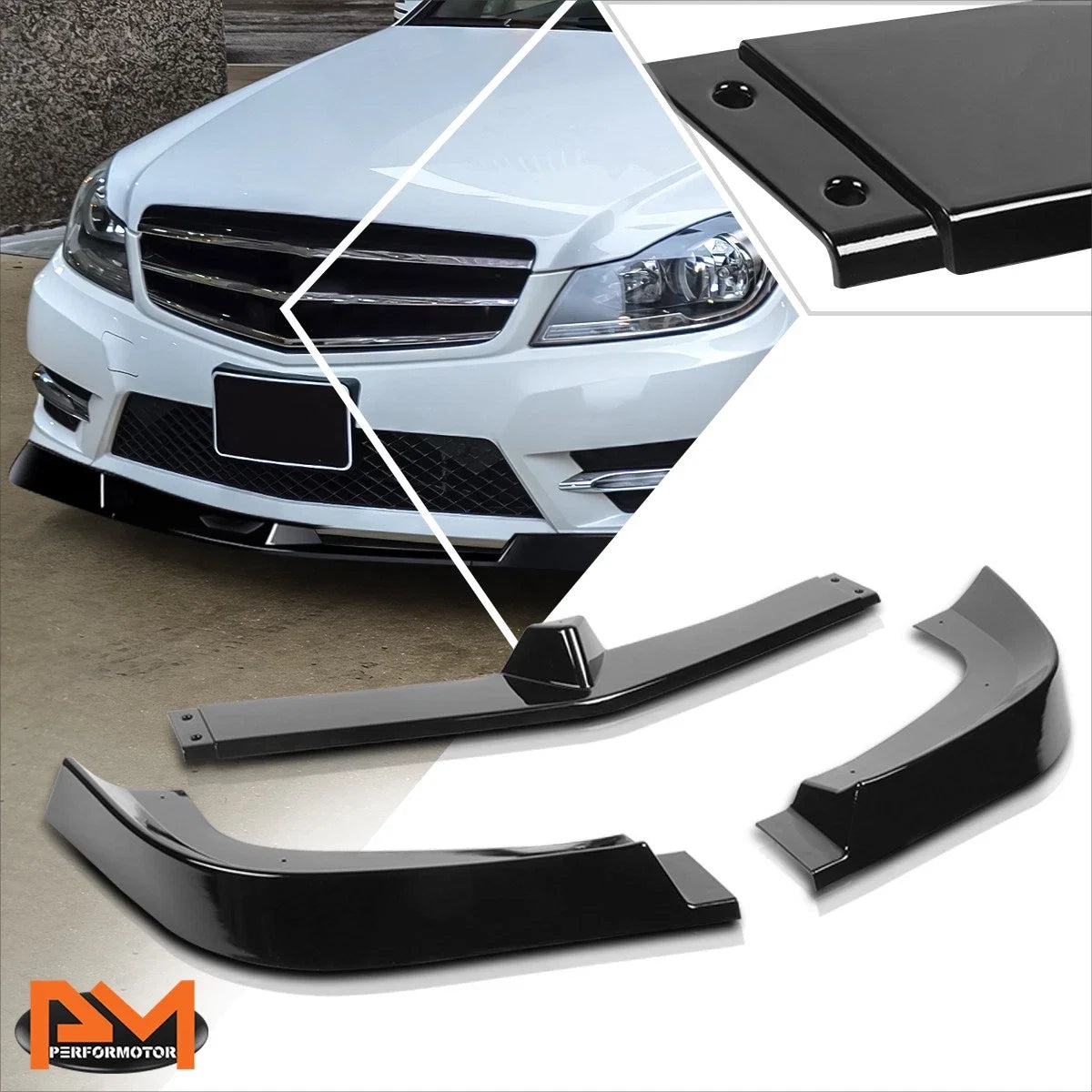 Gloss Front Bumper Body Kit Lower Spoiler Lip for Mercedes C-Class W204 (2012–2014)