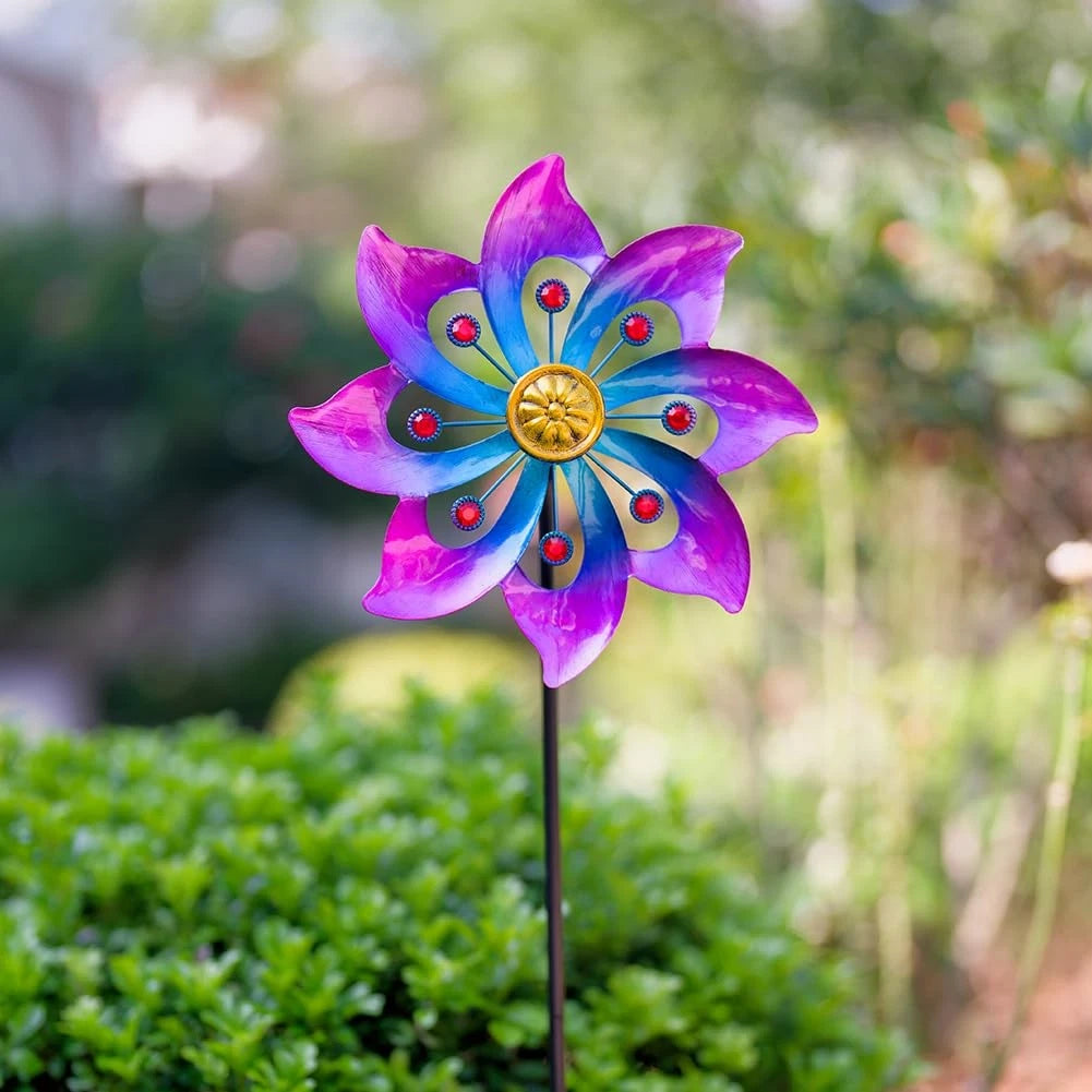 Wind Spinner Metal Pinwheels for Outdoor Garden Lawn Art (Purple)