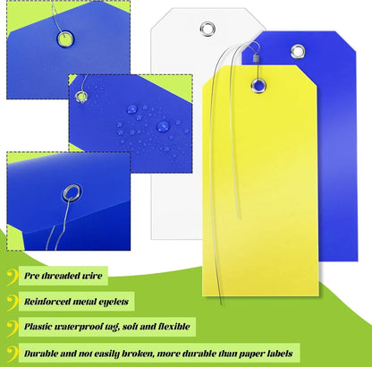 Set of 100 Plastic Shipping Tags with Wire, Waterproof, 20230404001