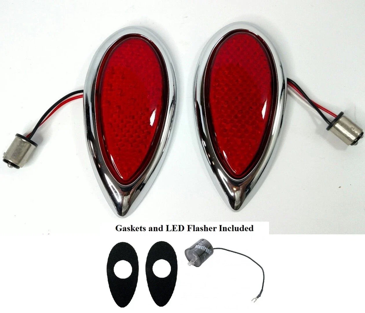LED Tail Lights Chrome Bezel Kit with Flasher and Gaskets for Ford (1938–1939)