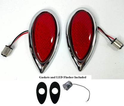 LED Tail Lights Chrome Bezel Kit with Flasher and Gaskets for Ford (1938–1939)