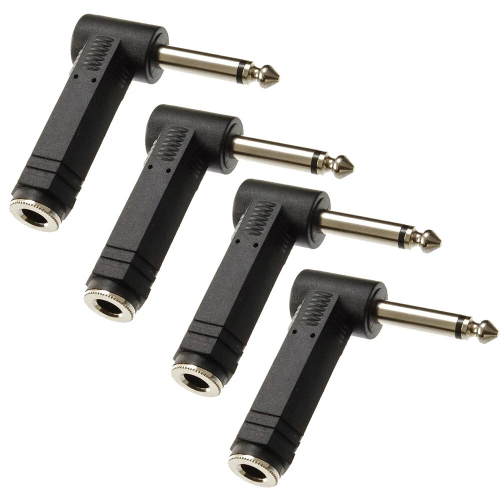 Set of 4 Right-Angle 1/4" TS Mono Male to 1/4" Mono Female Adapters