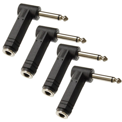 Set of 4 Right-Angle 1/4" TS Mono Male to 1/4" Mono Female Adapters