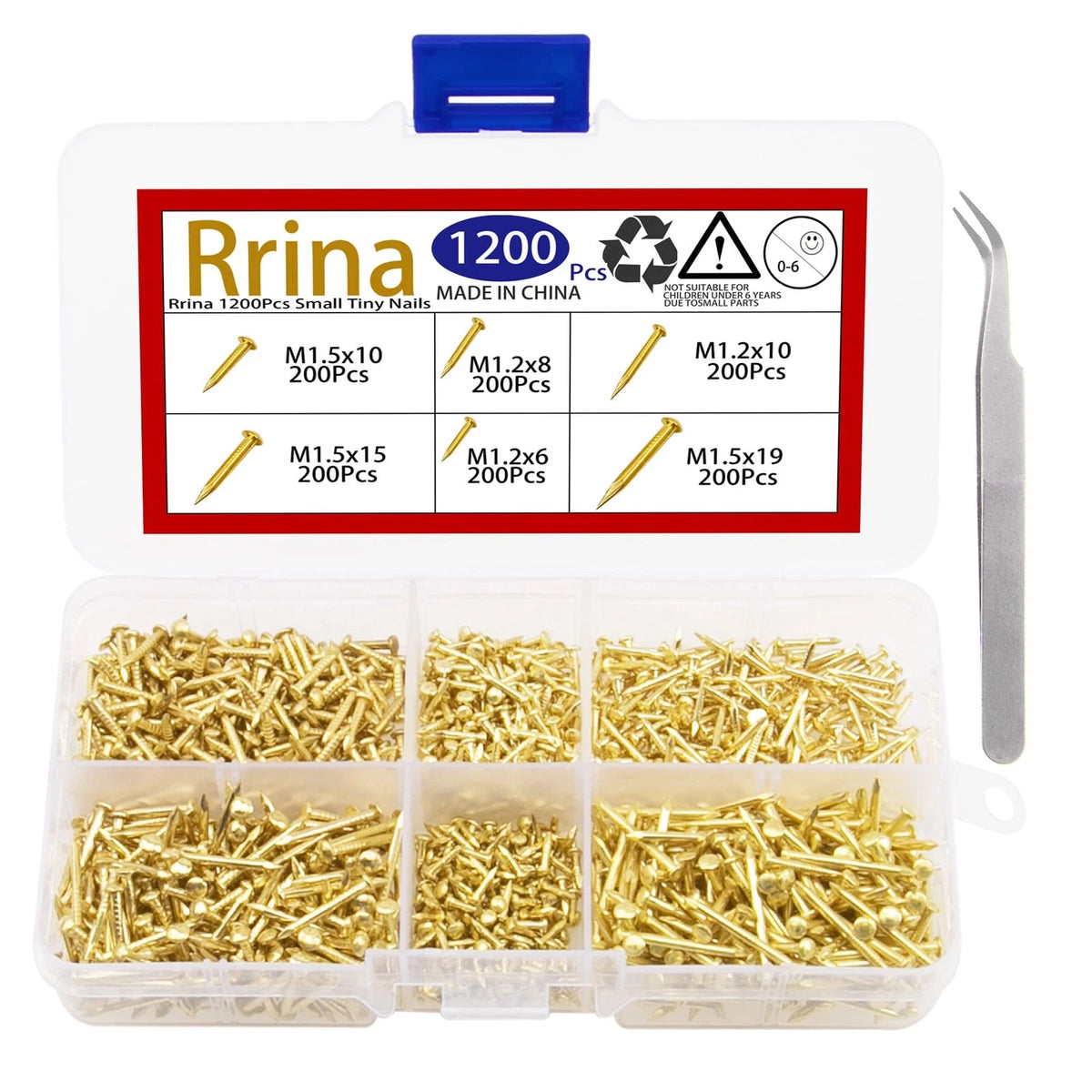 1200 Pcs Small Tiny Nails Carbon Steel Brass Plated for Wooden DIY