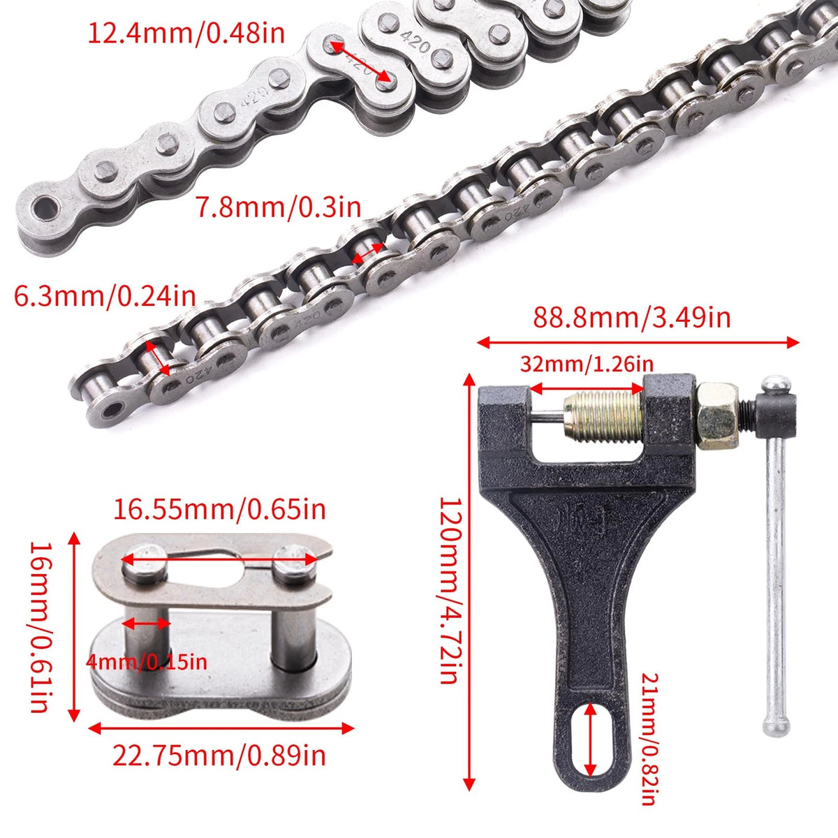 420 Motorcycle Chain 132 Links for 50cc 125cc Dirt Bike ATV Go Kart