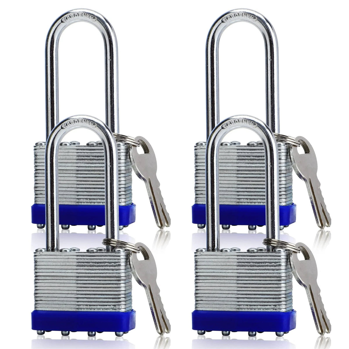 4 Pack Outdoor Padlocks with Keys Long Shackle Keyed Alike