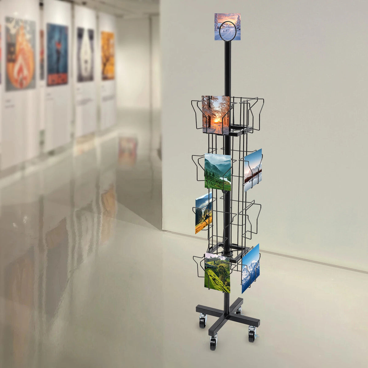 4-Tier Rotating Greeting Card Rack 16 Pocket Retail Display - Black