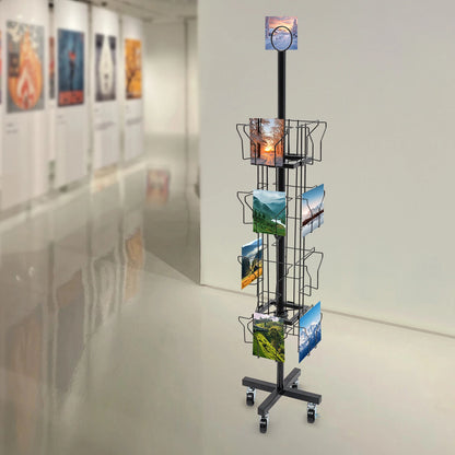 4-Tier Rotating Greeting Card Rack 16 Pocket Retail Display - Black