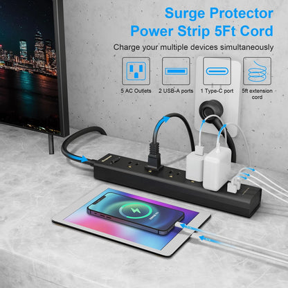 2 Pack Power Strip Surge Protector for Universal Use