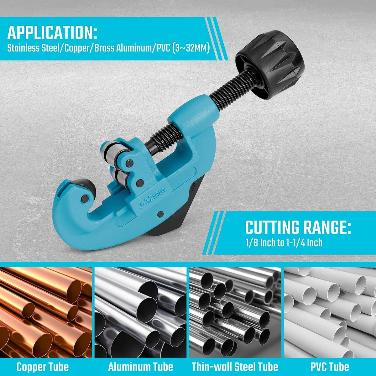 Tubing Cutter for Copper, Aluminum, Brass, Plastic (1/8"-1-1/4")