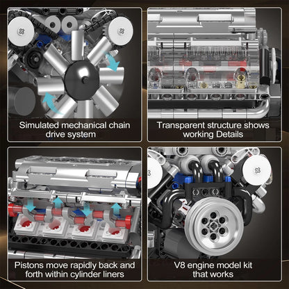 Mould King 10088 V8 Engine Model Kit for Mini Engine Building (535 Pcs)