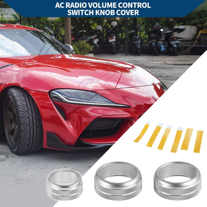 Set of 3 AC Radio Switch Knob Cover Rings for Toyota Supra (2018–2022) Silver Tone
