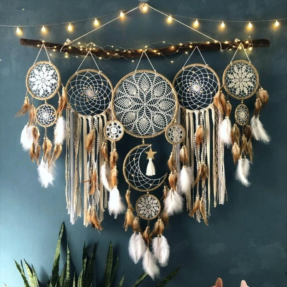 Set of 5 Boho Large Moon Dream Catcher Wall Hanging