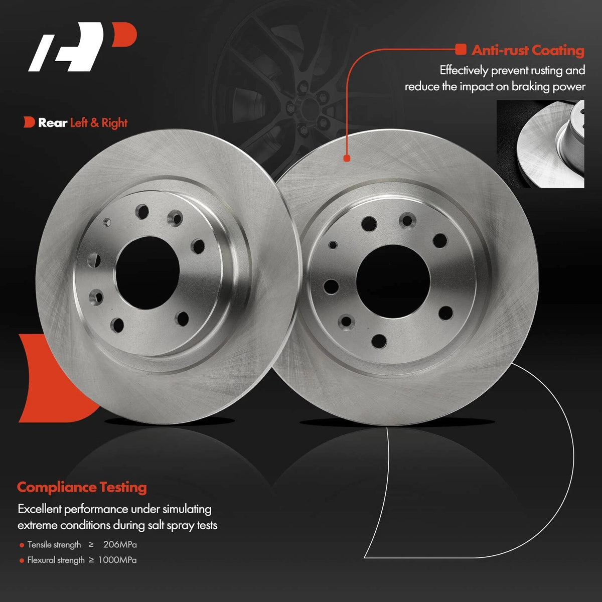 Set of 2 Rear Side Disc Brake Rotors for Mazda CX-3 (2016–2018) 12045089, BR90147801, 982008R