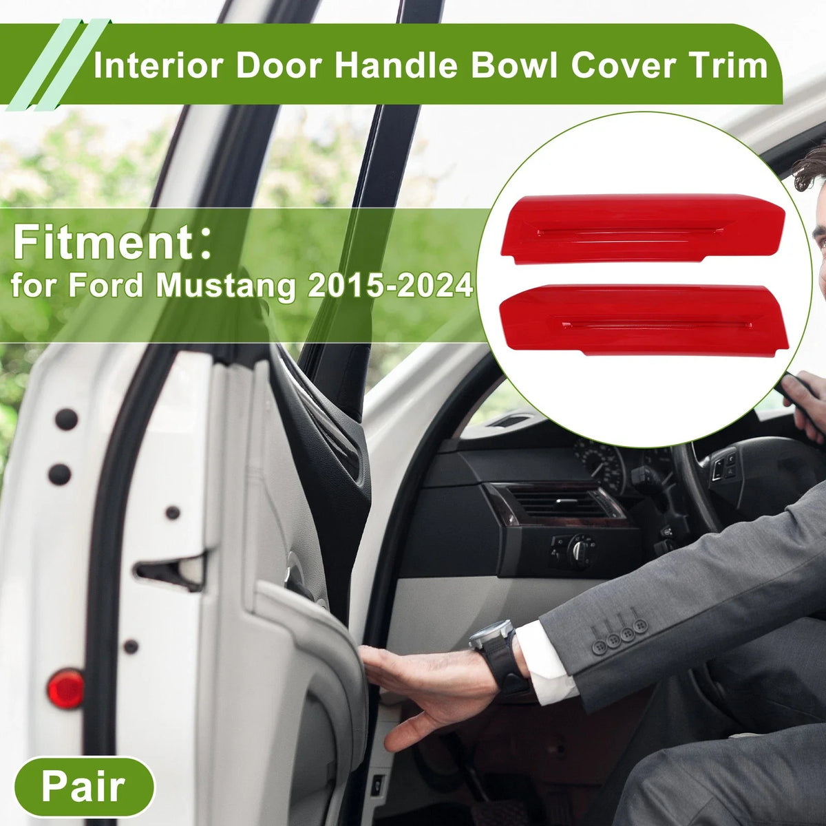 Interior Door Handle Bowl Cover Trim for Ford Mustang (2015–2024) Red