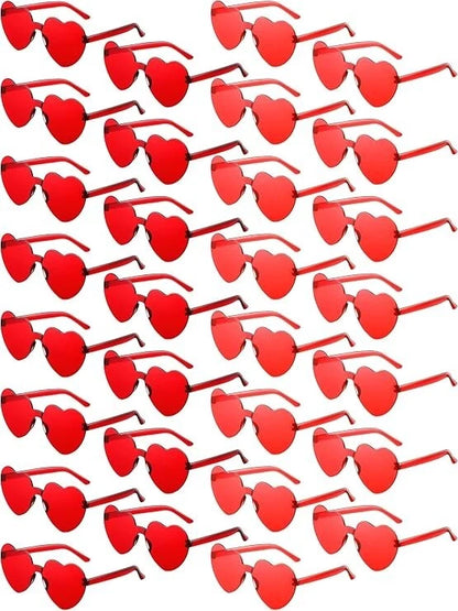 30 Pairs Heart Shaped Sunglasses Bulk Rimless Red Series
