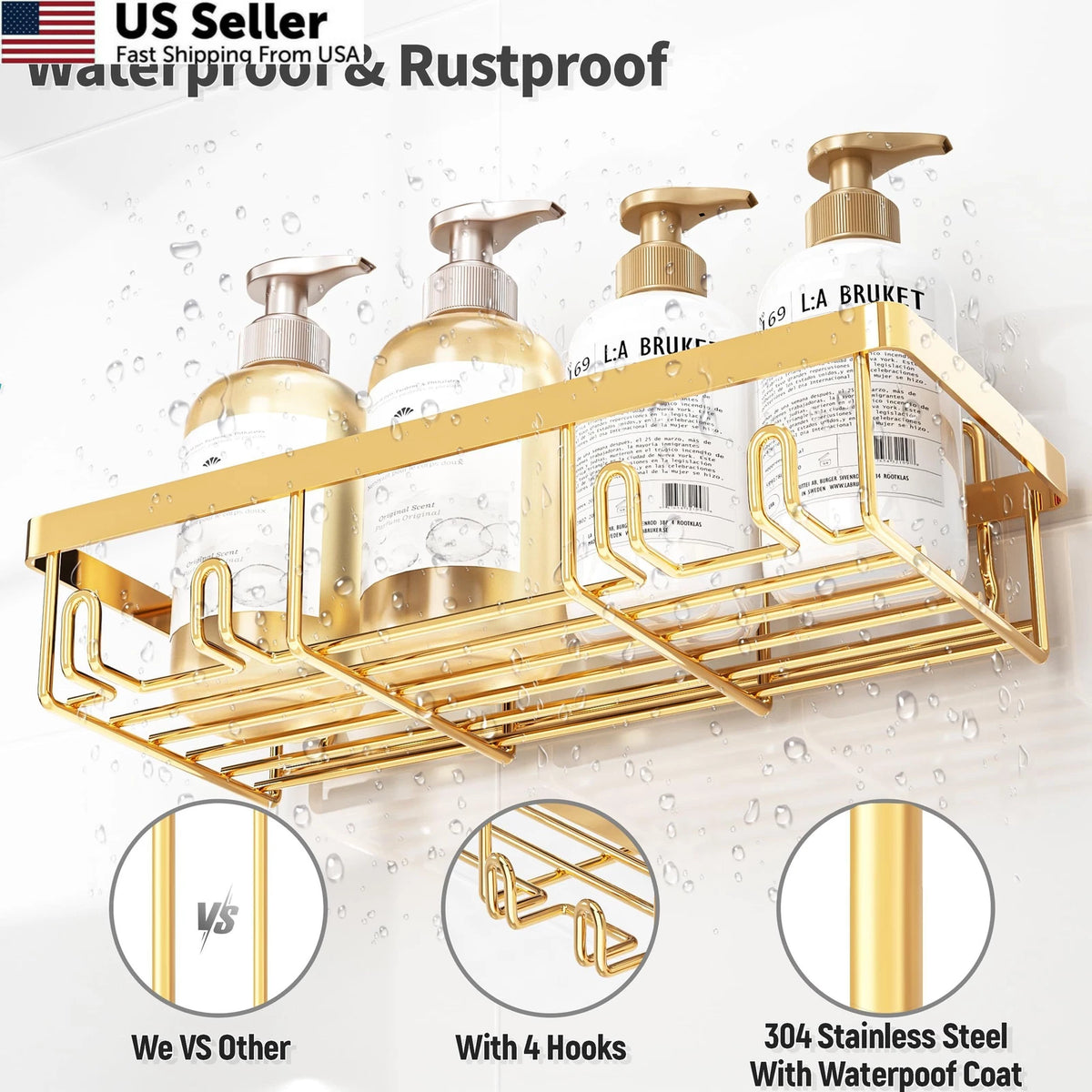 5 Pack Shower Caddy Organizer Rack Shelf - Gold