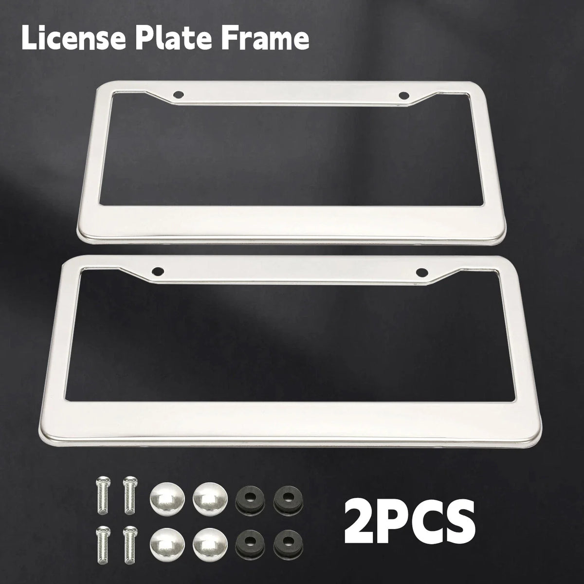 2X Chrome Stainless Steel License Plate Frame Tag Cover with Screws