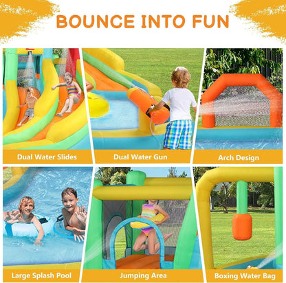 Inflatable Bounce House with Double Slide for Kids Outdoor Party