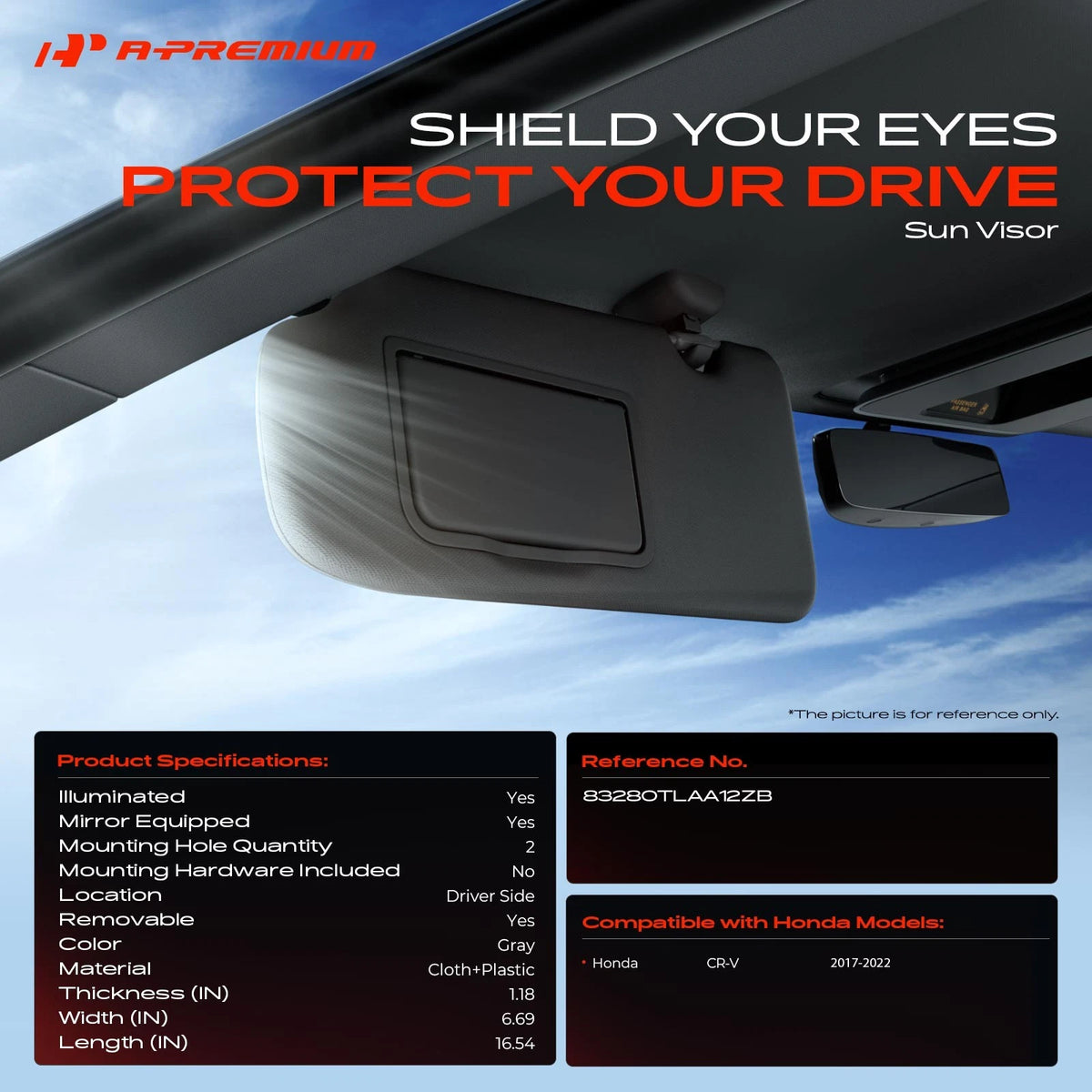 Sun Visor with Mirror & Lights for Honda CR-V (2017–2022) 83280TLAA12ZB