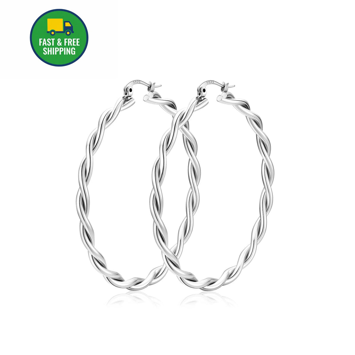 Set of 4 Silver Hoop Earrings for Women 50mm