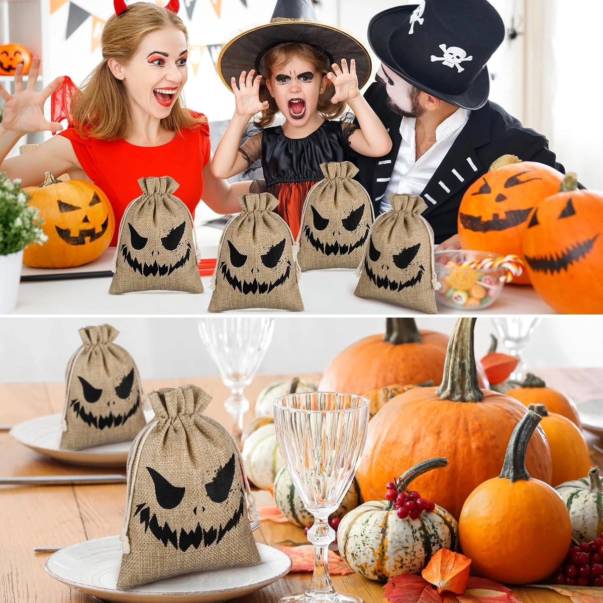 50 Pcs Burlap Gift Bags for Halloween