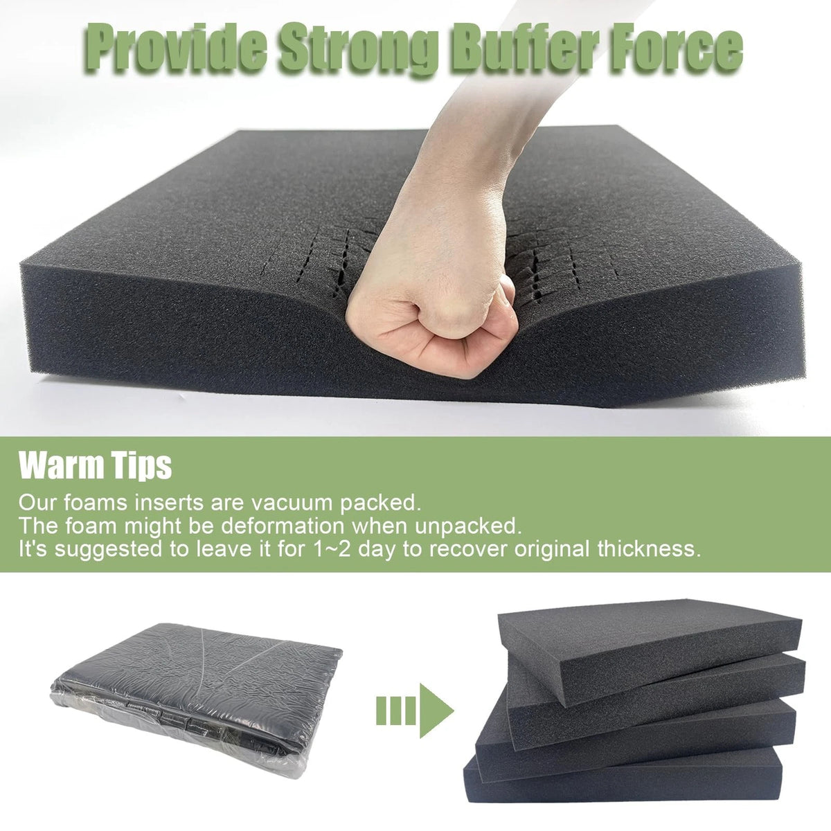 4 Pack Gun Case Foam Inserts 16x12x2 Inch, Black