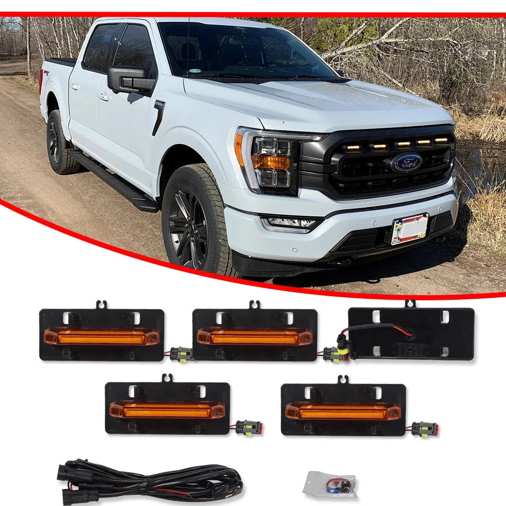 Set of 5 Amber LED Front Grille Lights for Ford F150 (2021–2023)
