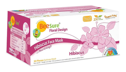 Pack of 50 BeeSure Floral Face Masks for Hibiscus Pink