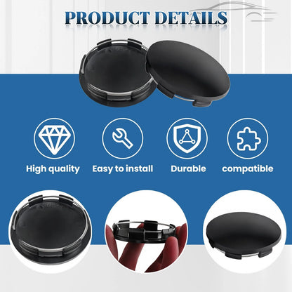60mm Black Wheel Center Caps for (2.33 Inch Outer) - Set of 4
