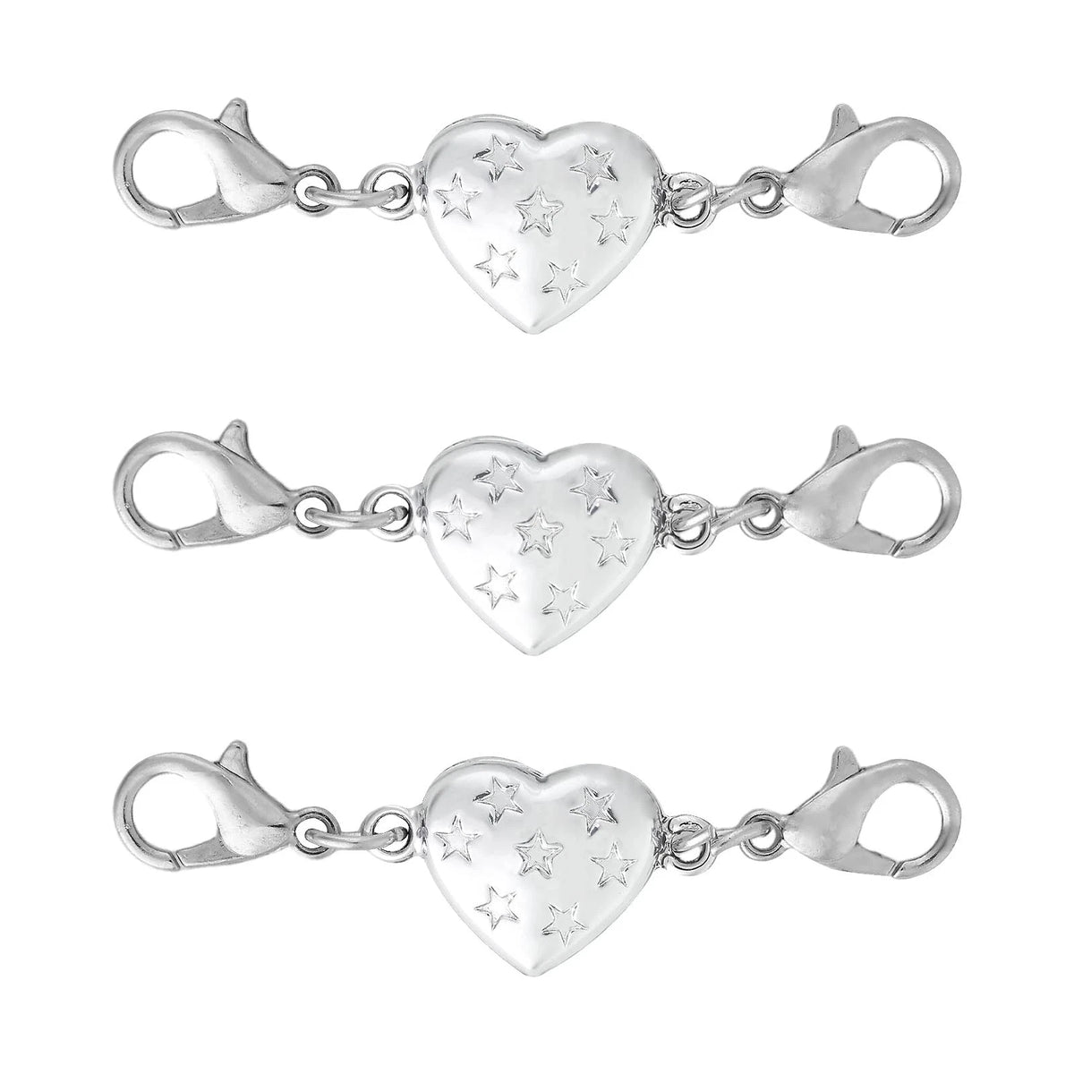 3pcs Magnetic Heart Shape Necklace Clasps - Silver Lobster Clasps