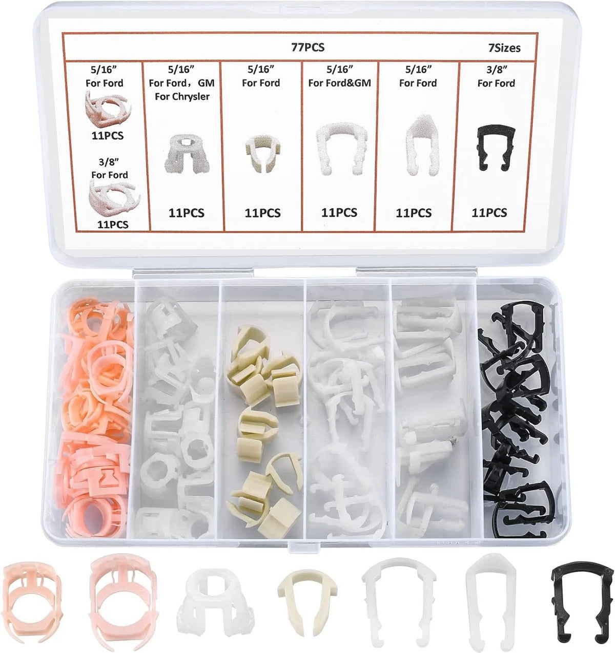 77 Pcs Fuel Line Retainer Clip Assortment Kit for Automotive (Universal)