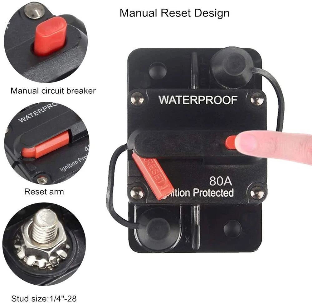 2X 40-300AMP 12V-48V DC Circuit Breaker Fuse for Car Boat Auto Waterproof
