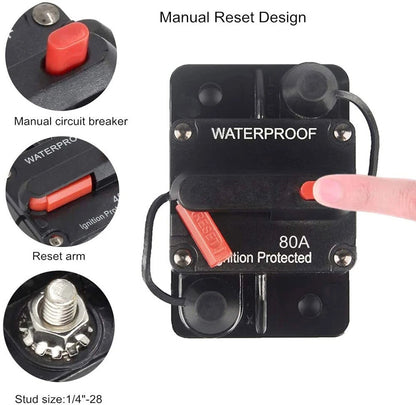 2X 40-300AMP 12V-48V DC Circuit Breaker Fuse for Car Boat Auto Waterproof