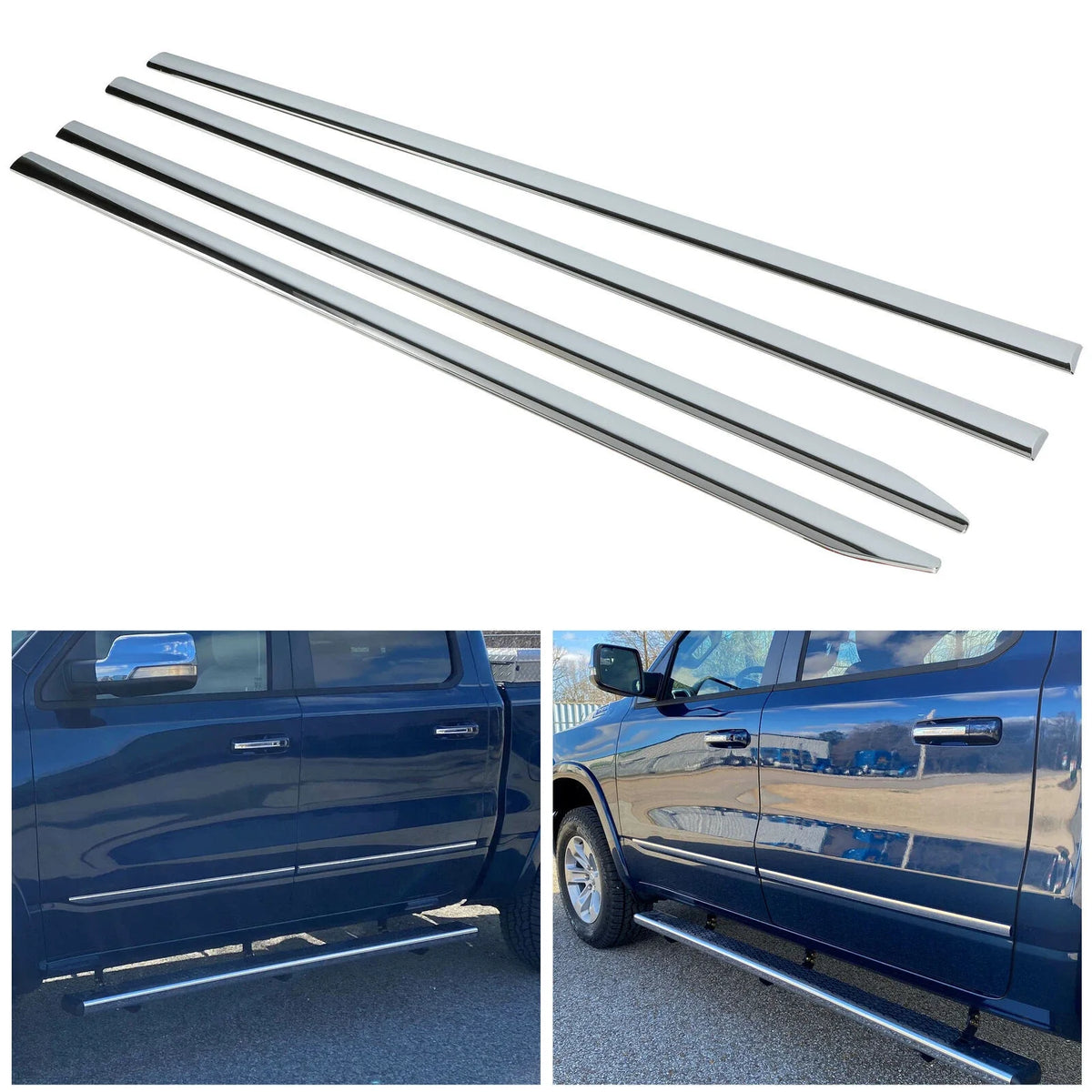 Set of 4 Chrome Body Side Molding Trim for Dodge Ram 1500 (2019–2025)
