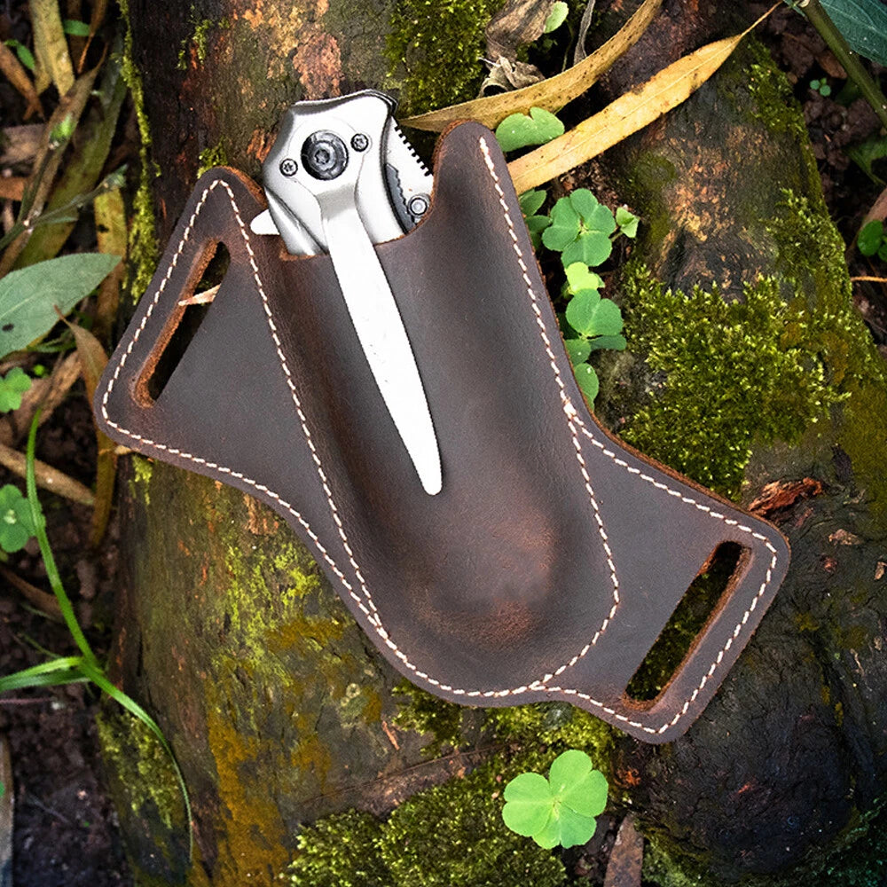 Leather Belt Sheath Holster for Folding Pocket Knife (1pc) - Brown
