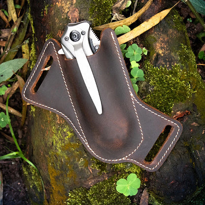 Leather Belt Sheath Holster for Folding Pocket Knife (1pc) - Brown