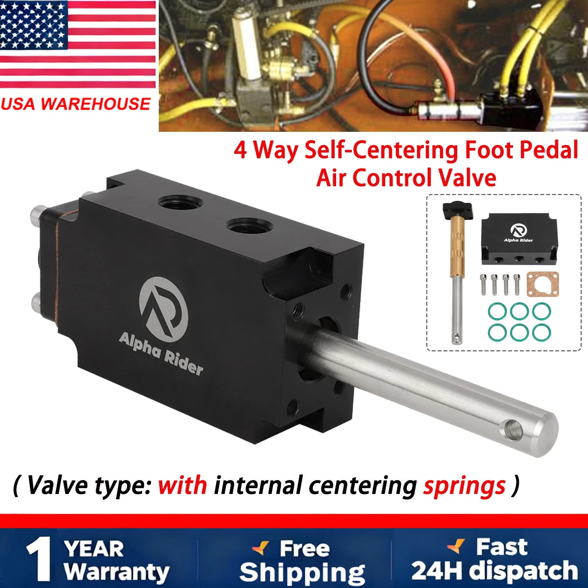 4-Way Spring Centered Foot Pedal Valve for Coats Tire Changer (8183691, 8184369)
