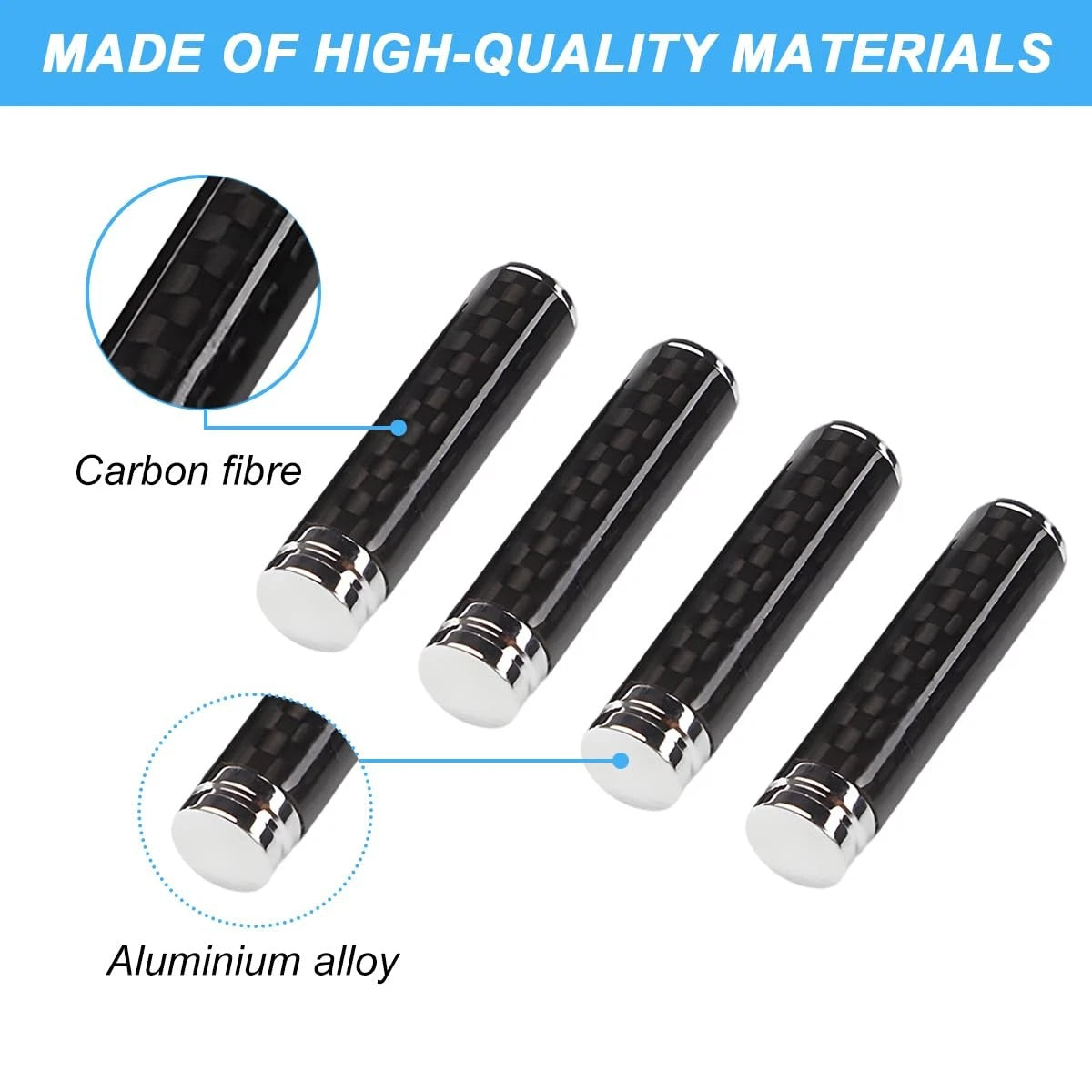 Set of 4 Carbon Fiber Door Lock Knobs for Car (Black/Flat)