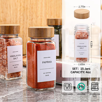 Set of 4 Spice Jars with Labels - 1.65" x 4.33", Clear