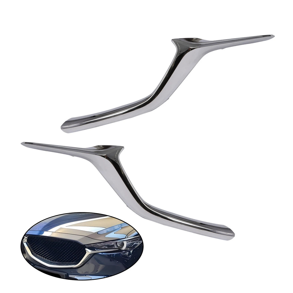 2Pcs Front Bumper Grille Molding Trim Chrome for Mazda CX-5 (2017–2021) KB8A-50-7K1B, KB8A507K1B, KB8A-50-7J1B, KB8A-50-7J1A