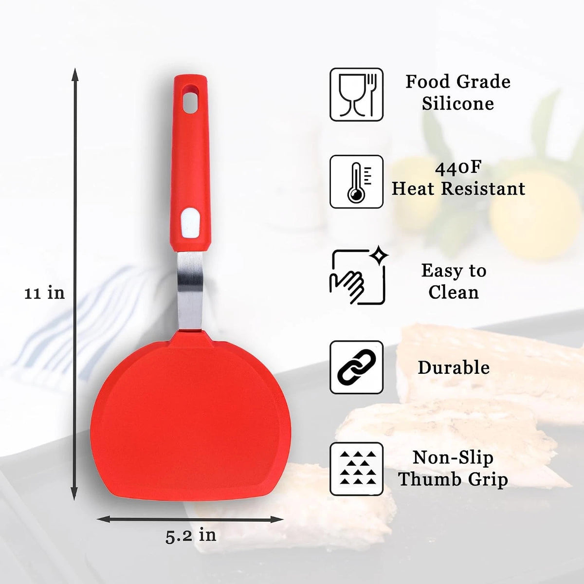 Wide Silicone Pancake Spatula for Cooking - Large Heat-Resistant Turner