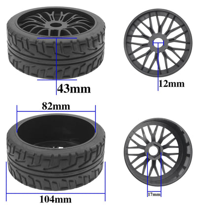 Set of 4 RC Buggy Tires and 17mm Hex Wheels for 1/8 Scale Models
