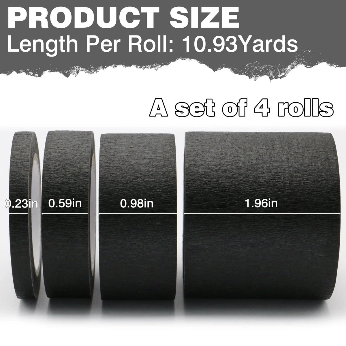 Black Painters Tape Masking 0.24/0.6/1/2 Inch Wide x 11 Yards
