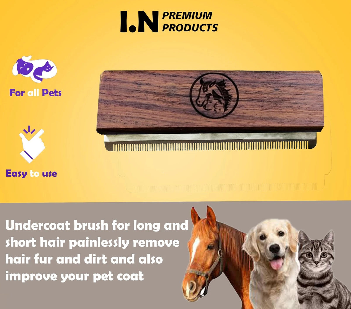 5-Inch Deshedding Grooming Brush for Dogs, Cats & Horses