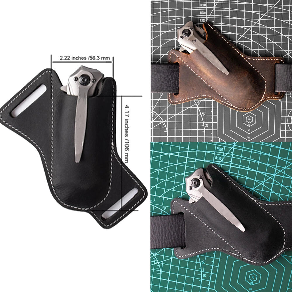Black Saddle Belt Sheath for Folding Pocket Knife Slots